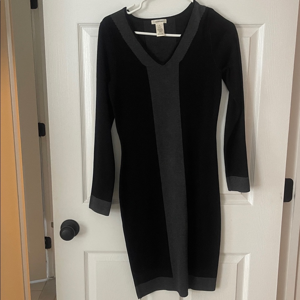 Max Studio Black and Gray V-Neck Dress